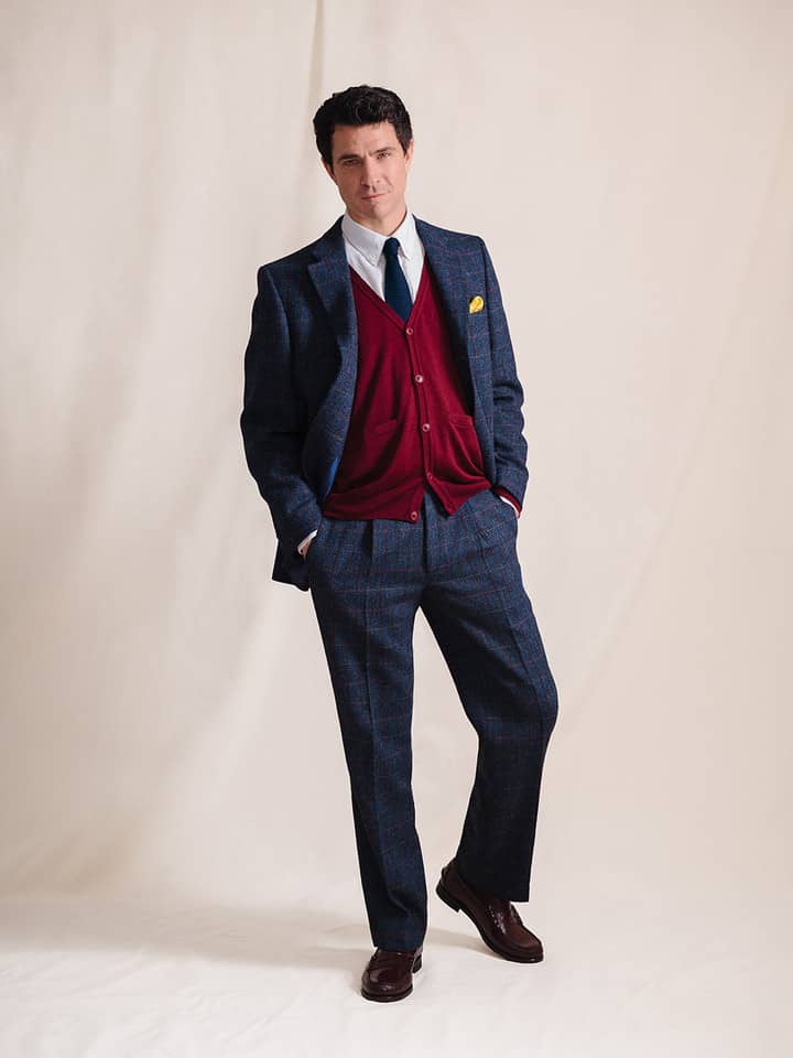 Slate Blue Harris Tweed® 2 Piece Suit Jacket On Model